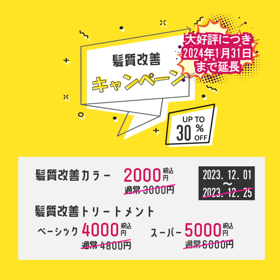 キャンペーン継続　オーダーメイド式髪質改善メニュー